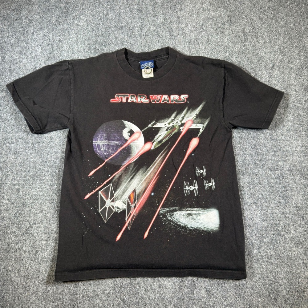 Star Wars Death Star X-Wing Graphic T-Shirt Kids Large L 14-16 Black